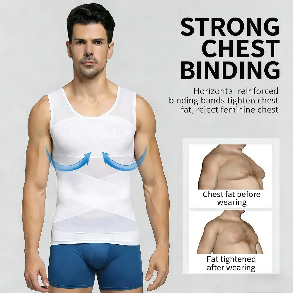 Gynecomastia Compression Shirt Men, Mesh Invisible Cross Sleeveless Tank Top, Tummy Control Slimming Body Shaper Vest Shaping