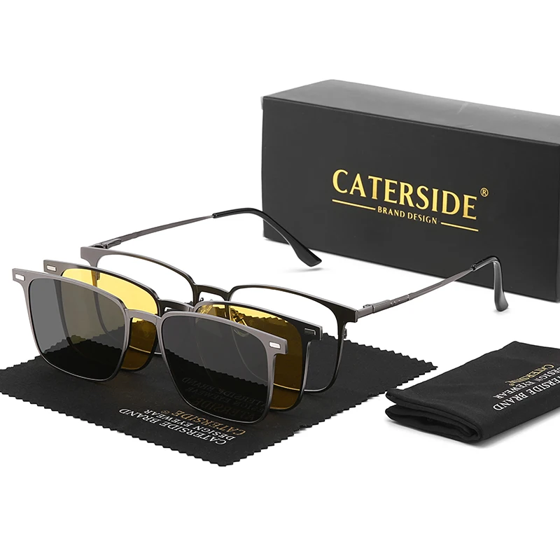 Caterside Neue polarisierte Sonnenbrille für Herren, Metallrahmen, Damen-Sonnenbrille, Set mit mehreren Gläsern, magnetische Saugkraft, 3-in-1-Brille, UV400 – Detail 7