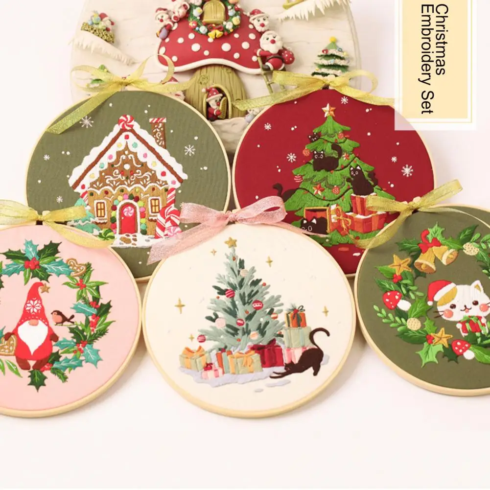 Christmas Embroidery Kit For Beginners Embroidery Ornament Set With Hoop Needles Thread Xmas Themed Embroidery Starter Kit