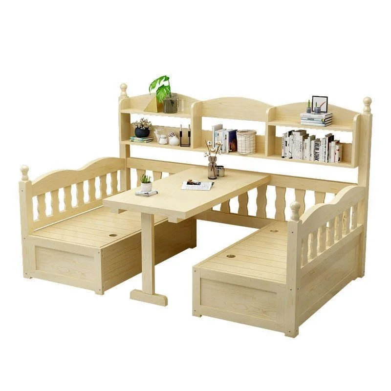 Sofa bed made of solid wood multifunctional dual-purpose small unit 1.2 double child bed with desk and bookshelf