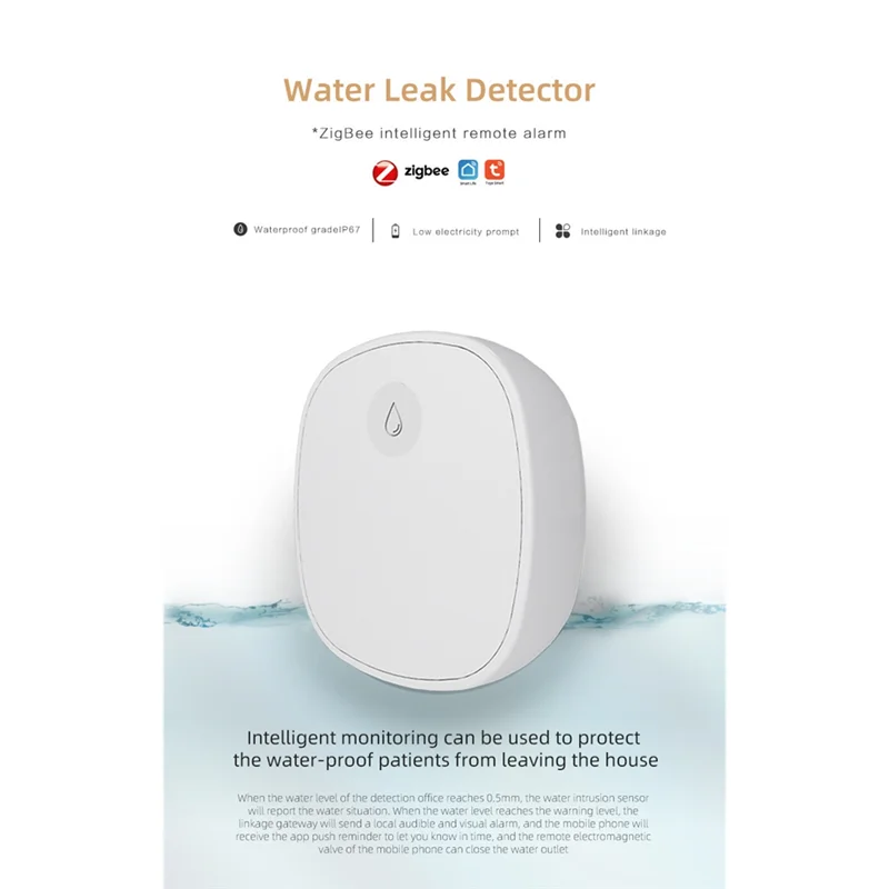

【GLAD】Tuya Zigbee датчик воды для кухни, ванной комнаты, сигнализация, приложение для удаленного мониторинга, детектор