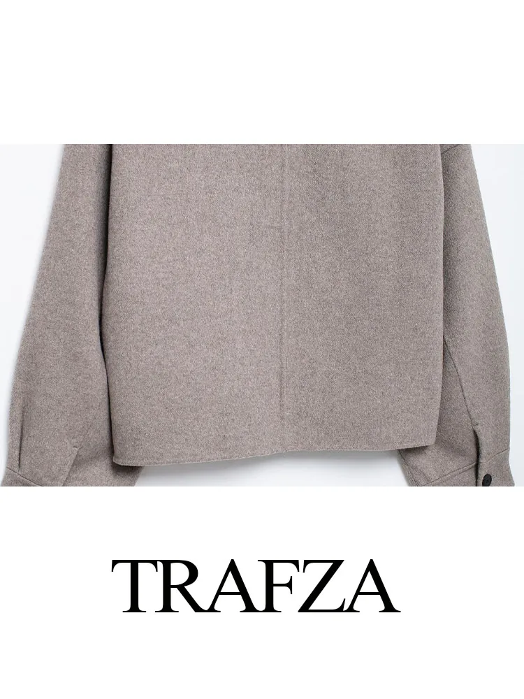 TRAFZA Female Casual Short Coats Solid Turn-Down Collar Long Sleeves Pockets Single Breasted Autumn Jackets Woman 2024 Trendy