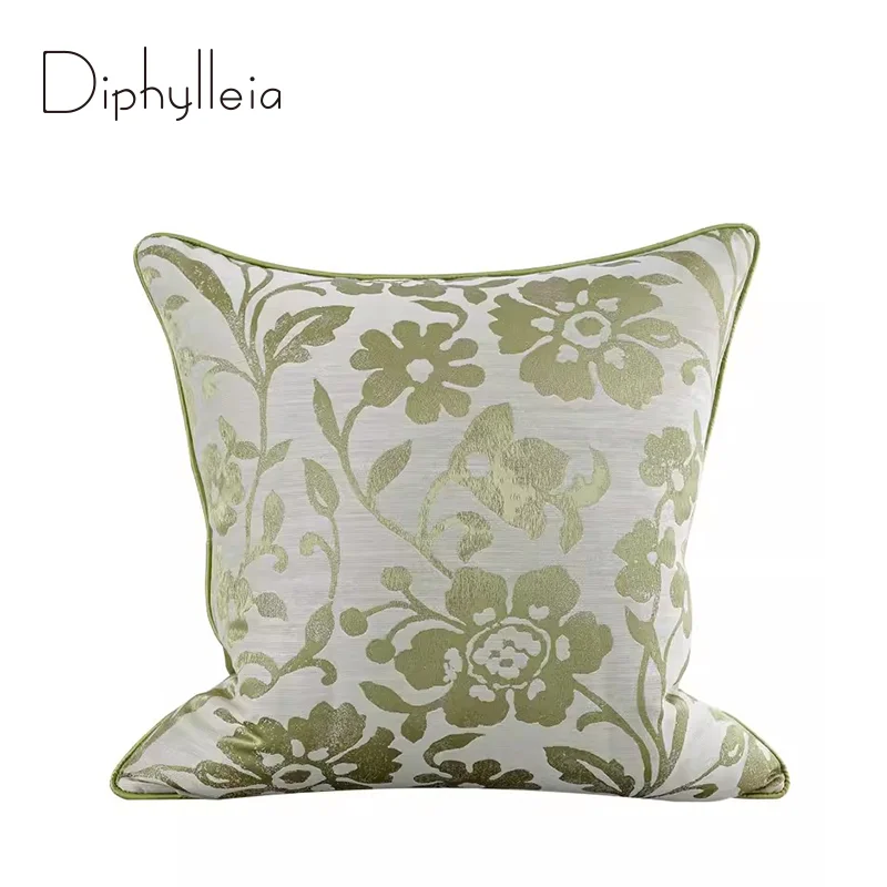 

Diphylleia Modern American Style Thick Fabric Throw Pillow Case Living Room Sofa Cushion Cover Elegent Green Flower Jacquard