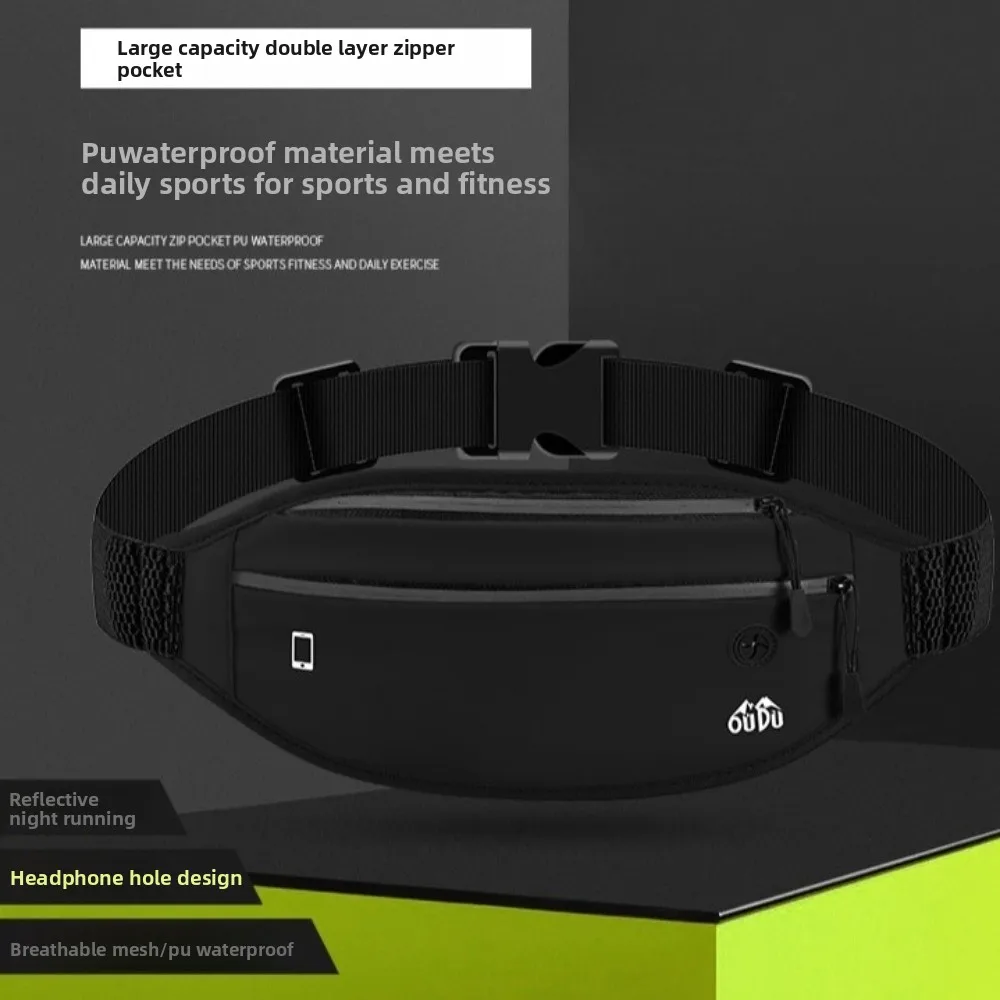 

Waterproof Men Waist Pack Large Capacity with Headphone Jack Hiking Running Bag PU Reflective Camping Belt Bag Fitting