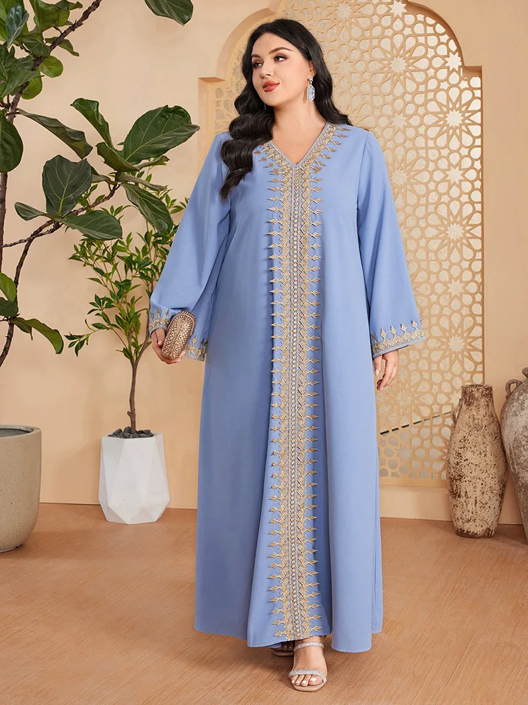 

Abaya for Elegant Plus Size Women Muslim Embroidery Long Maxi Dress Turkey Dubai Eid Ramadan Party Kaftan Islamic Jalabiya Robe