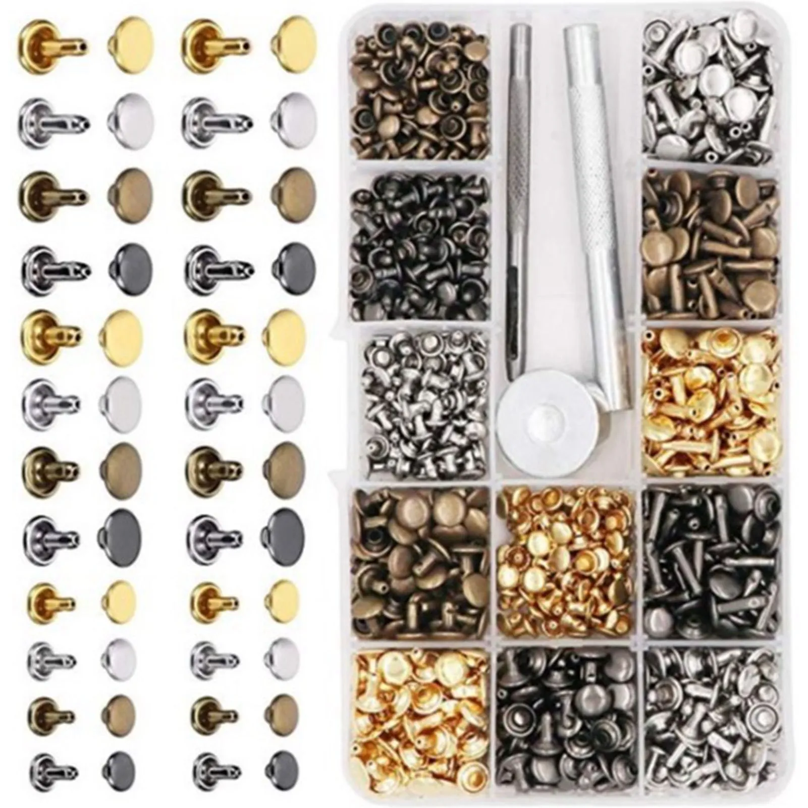 Double Sided Rivet Set 4 Color Hole Punch Tool Metal Studs Binding Studs Screws Assortment with Hole Punch Tool