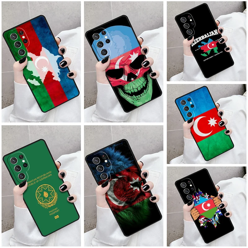 Phone Case For Samsung Galaxy S24 S23 S21fe S22 Ultra Plus Note 10 20 S8 S9 S10 Cover Azerbaijan X Skull Flag