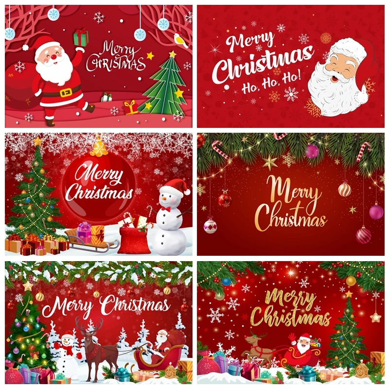 

Red Christmas Photography Background Merry Xmas Tree Backdrops Party Decor Family Winter Baby Family Photo Photographic Props