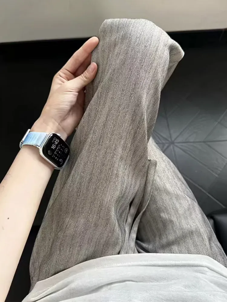 Khaki Men's Casual Pants Autumn Loose Drapey Straight Leg Patterned Trousers Comfortable Wide Leg Straight Cut Leisure Pants
