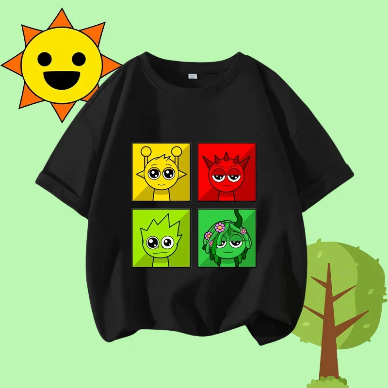Sprunki الاطفال تي شيرت الصيف الأطفال Incredibox لعبة القطن قصير الأكمام أعلى الصبي أنيمي أزياء لطيف المحملة فتاة ملابس كاجوال هدية