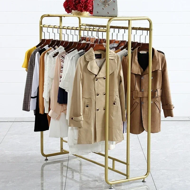 Clothing store hangers hangers, floor-to-ceiling middle island racks, side hangs double rows of shelves, clothing display racks