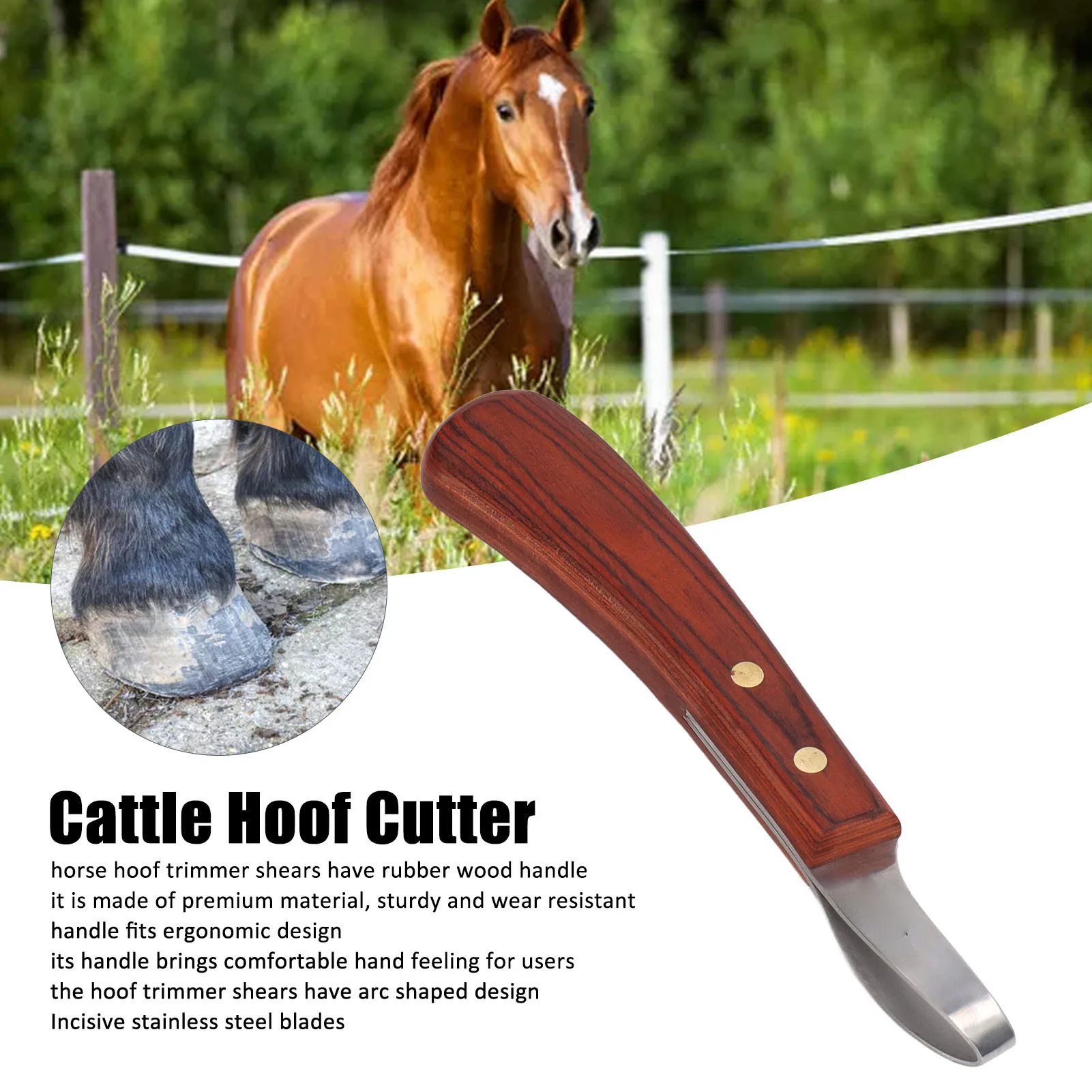 

Hoof Trimmer Shears Stainless Steel Blade Rubber Wood Handle Multipurpose Cattle Horse Hoof Cutter