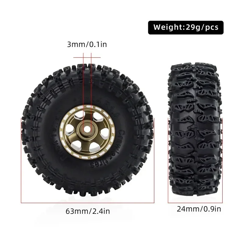 4pcs 63mm 1.0" Metal Beadlock Wheel Tire Set For 1/18 1/24 RC Crawler Car TRX4M SCX24 AX24 FCX24 Upgrade Parts Accessories