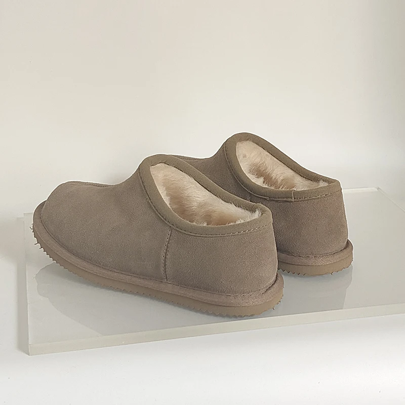 Women's Antelope Brown Suede Wool Ankle Boots - Round Toe Snow Boots