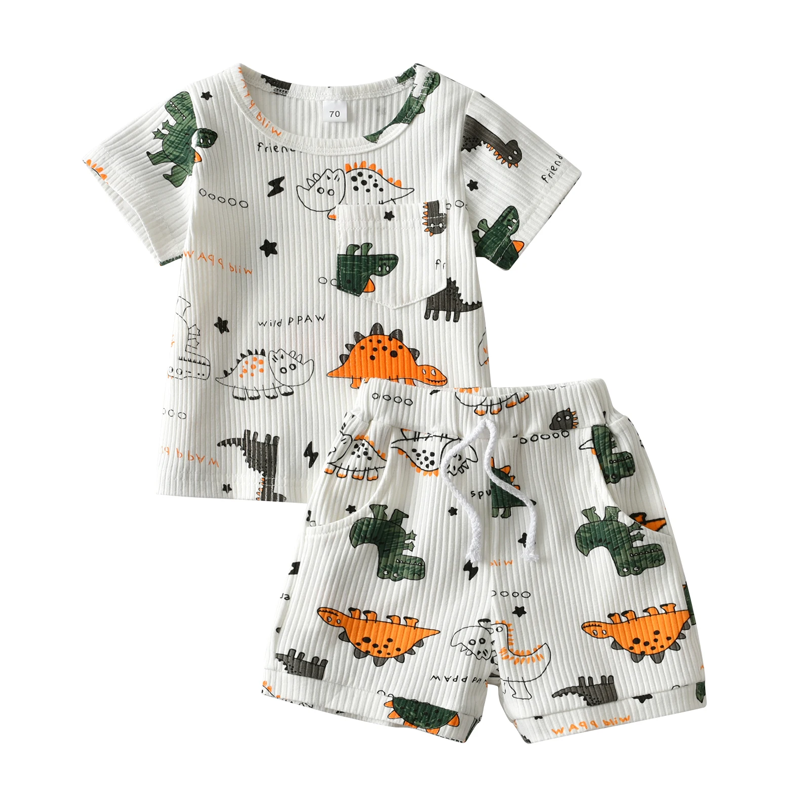 Summer Kids Boy Clothes Set Dinosaur Printed Short Sleeve T-shirt Top + Shorts Cute Toddler Outfit