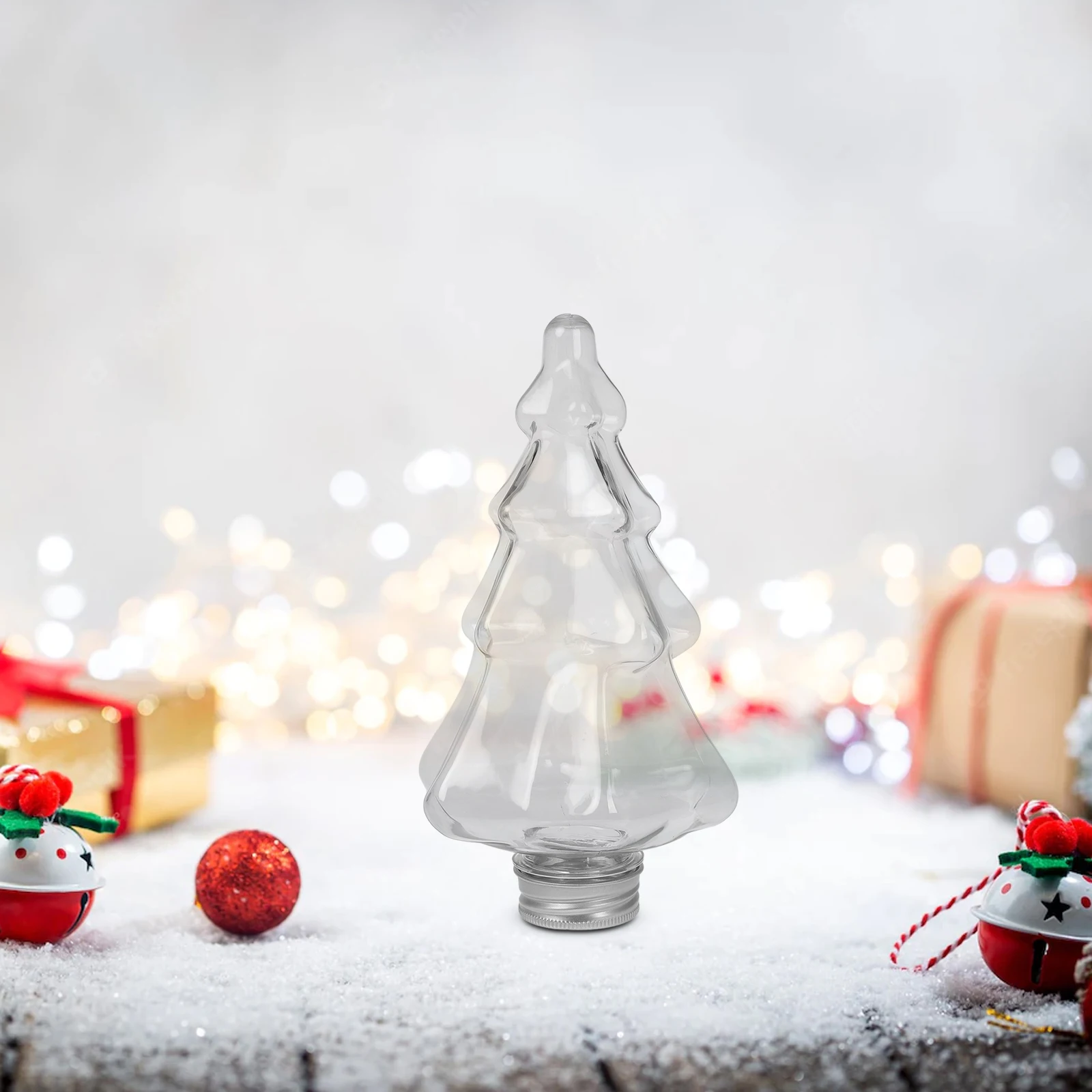 

10Pcs Clear Xmas Tree Bottles Transparent Milk Tea Juice Coffee Beverage Container Holiday Party Candy Jar Multi-Function