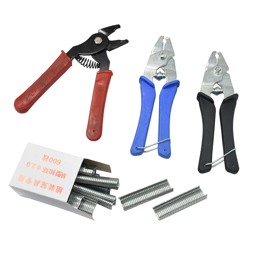 Animal Cage Hog Ring Pliers Tool and 600pcs M Clips Staples Chicken Mesh Cage Wire Fencing Caged Clamp