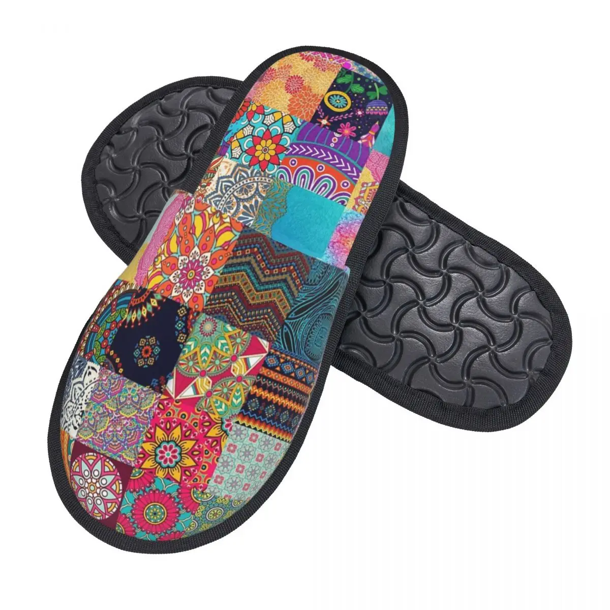 Custom African Patchwork Ethnic Design Soft Memory Foam House Slippers Women Africa Ankara Cozy Warm Anti-skid Sole Slipper