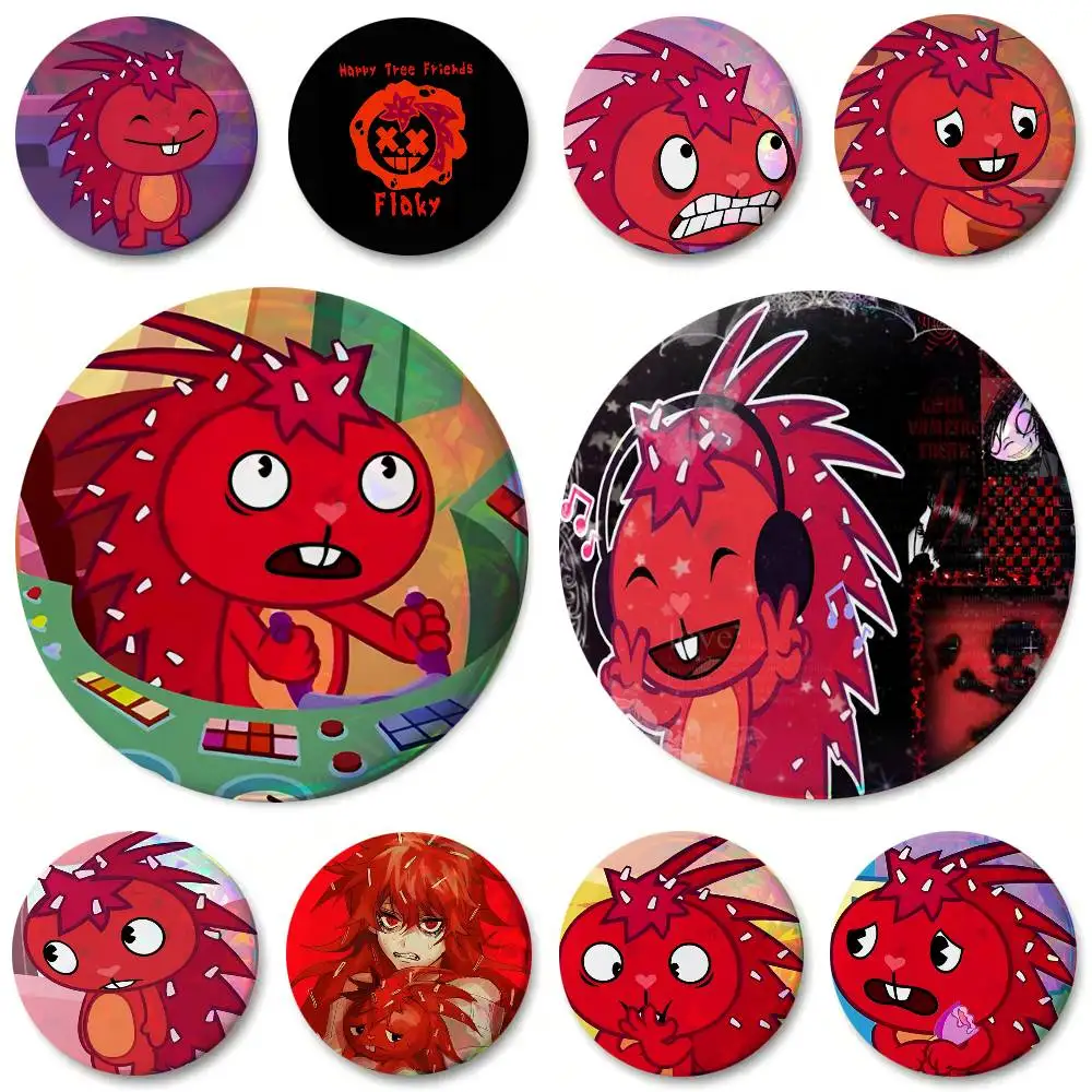 Flaky HTF Happy Tree Friends Round Badge Creative Brooch Clothing Backpack Accessories Lapel Pin