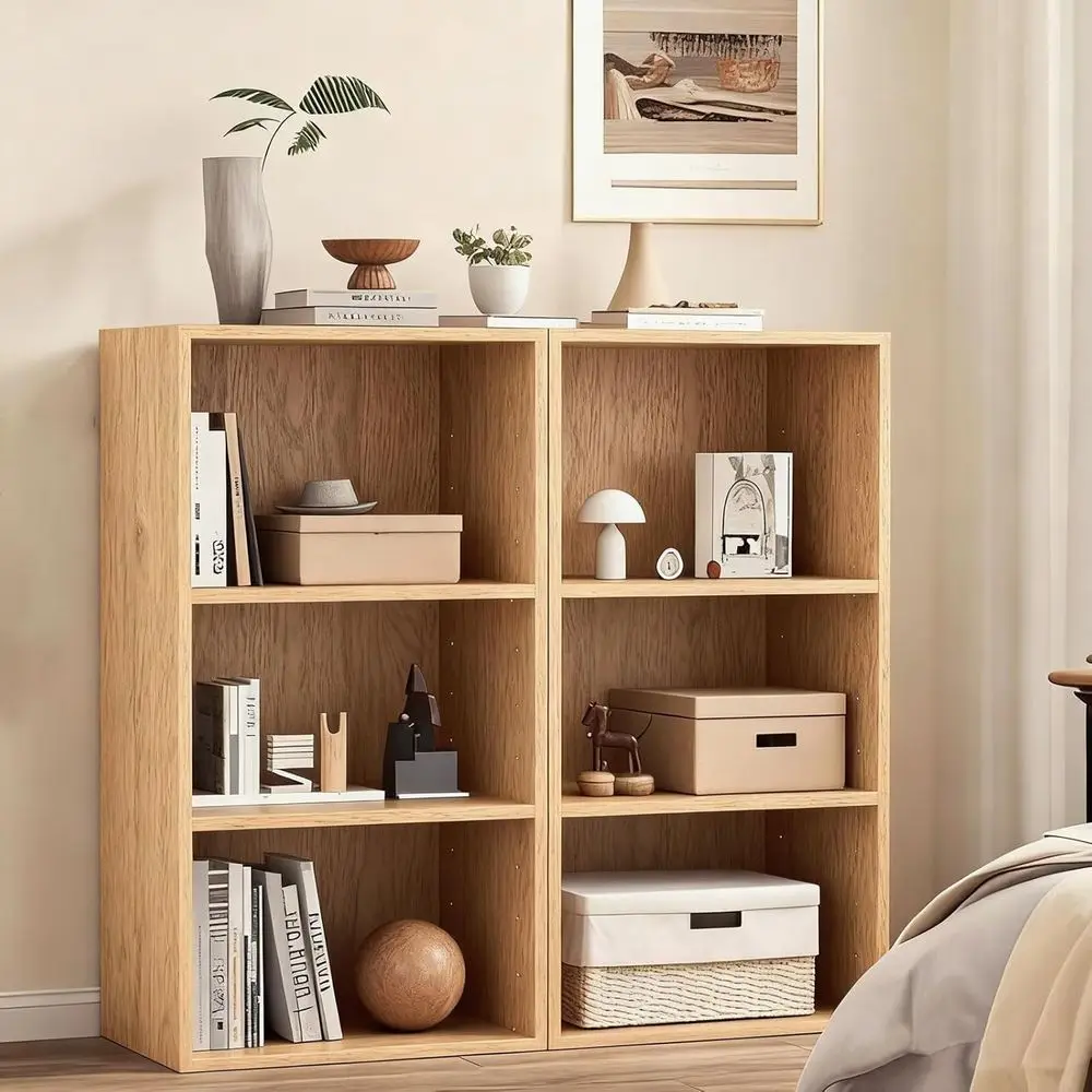 

3 Tier Bookcase Set o 2, Small Open Bookshel, Wooden Storage Book Shel with Adjustable Panels or Living Room, Home Oice, Bedroom