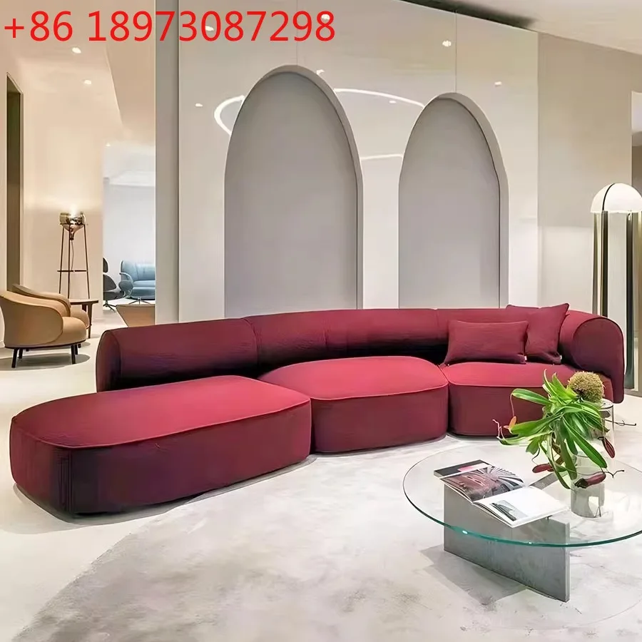 

Роскошный тканевый диван в скандинавском стиле для гостиной, очень простая маленькая квартира, скандинавская мебель, красный изогнутый диван