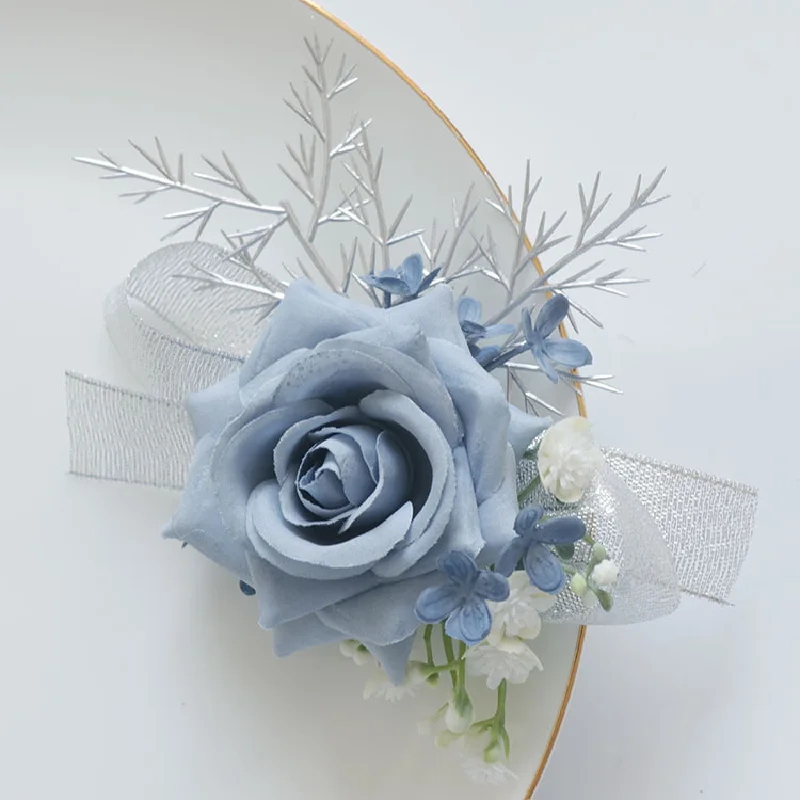 2435Wedding flower bouquet artificial flower business celebration opening guest corsage boutonniere handed flower haze Blue