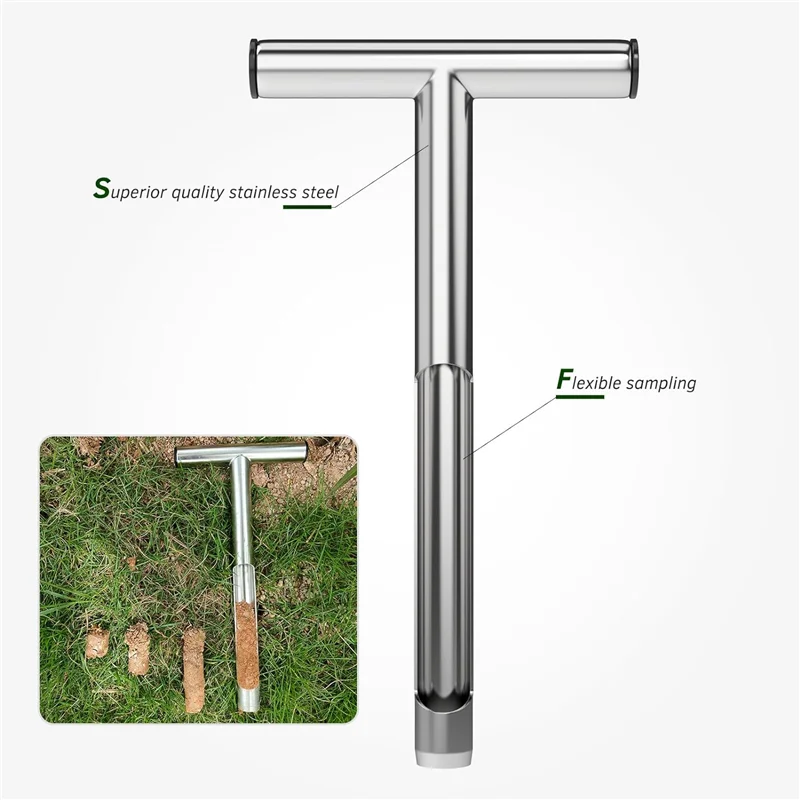 ABXF-Soil Sample Probe, 12 Inch T-Style Handle Soil Probe Rod For Lawn Farm Golf Course, Soil Probes For Soil Sampling, Easy To