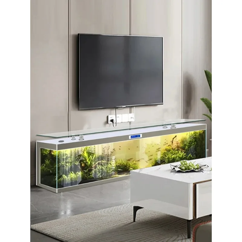 Fish tank TV cabinet ultra-white  square fish tank wall style living room household  aquarium