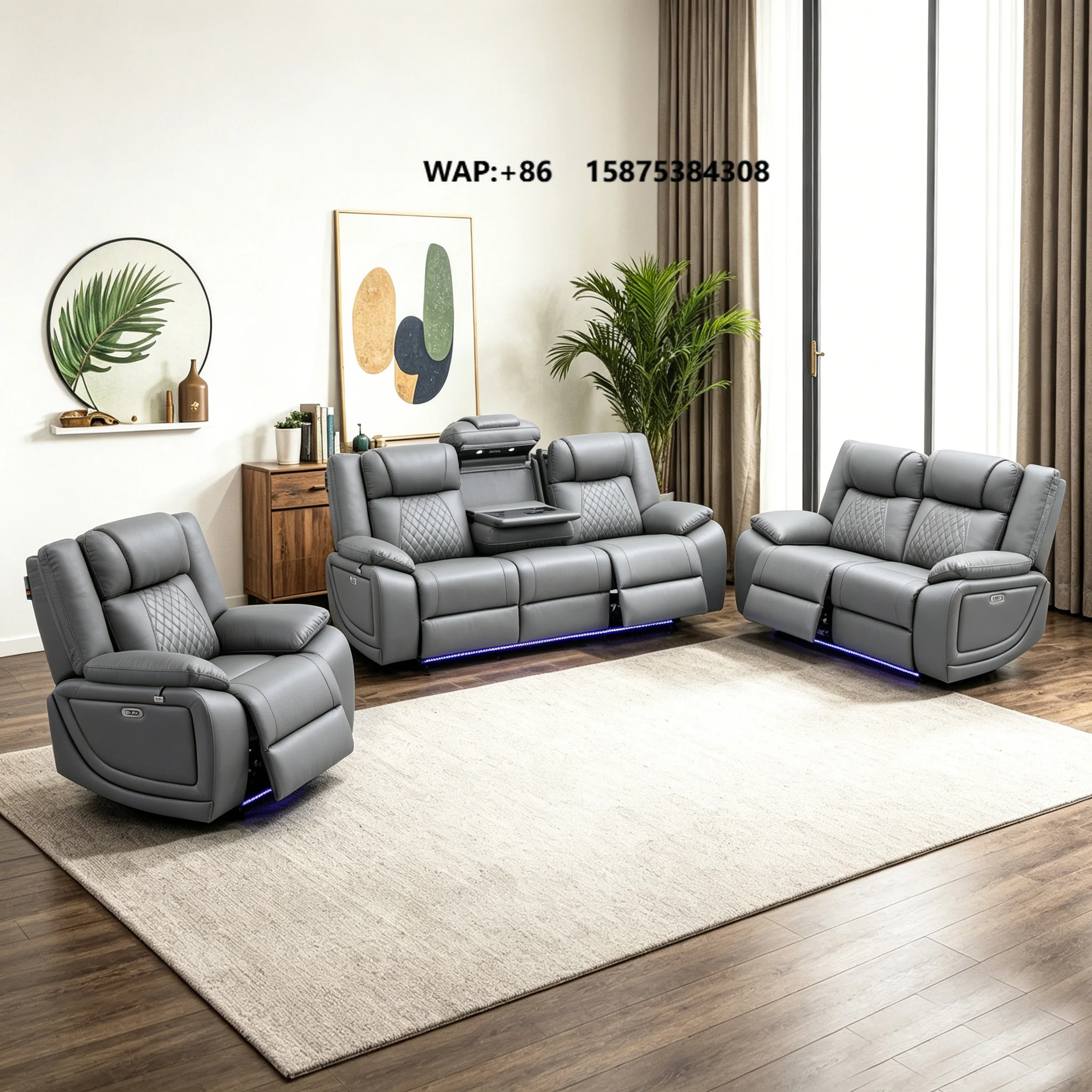 Modern Electric Living Room Sofa High Density Foam Comfortable Set Sofa with Power Headrest