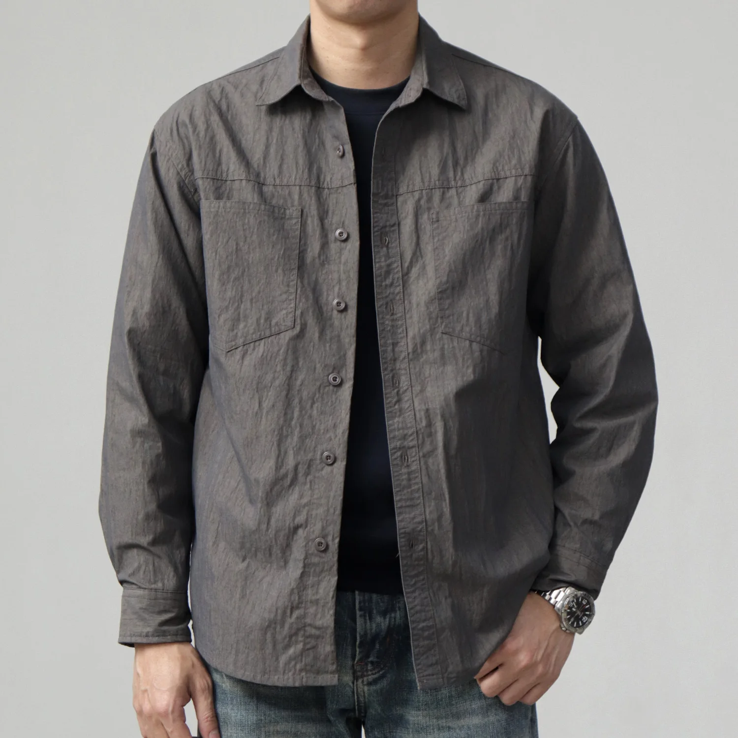 

Spring new mountain overalls shirt men long sleeve retro oil wax wash loose casual shirt coat top