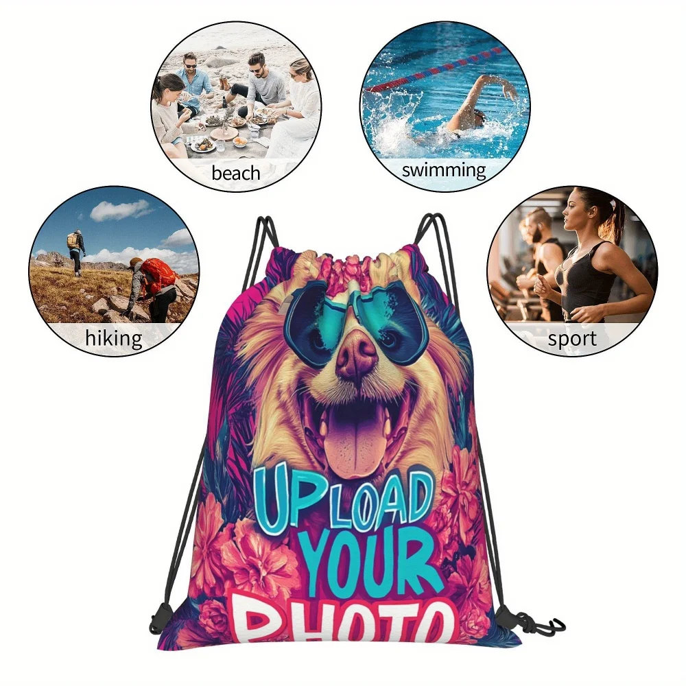 1Pc Customizable Photo Drawstring Bag -Lightweight  Reusable Travel Sports Bags Gym Sack Storage Backpack, Holiday Gift