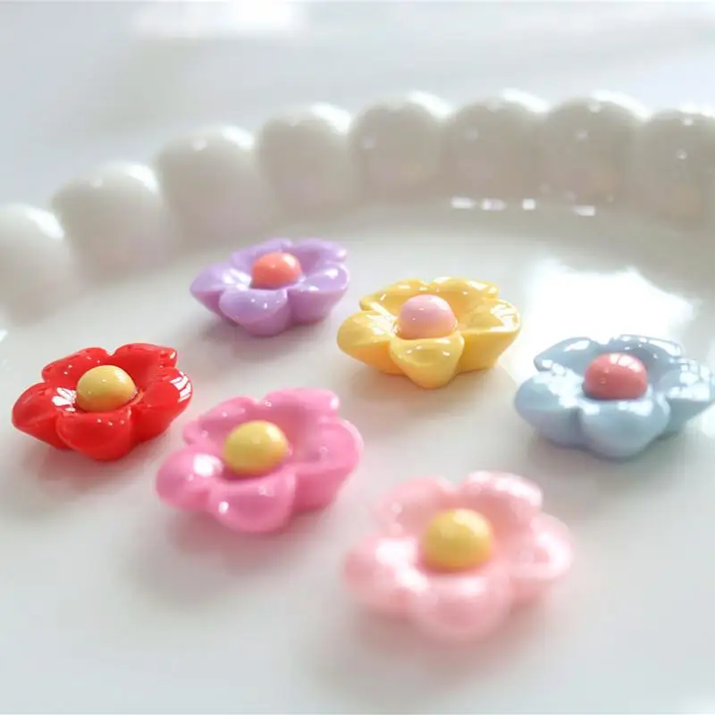 Shiny 22x22mm Flower Series Miniature Flat Back Resin Cabochons For Hairpin Scrapbooking DIY Home Decor Craft Accessories 10PCS