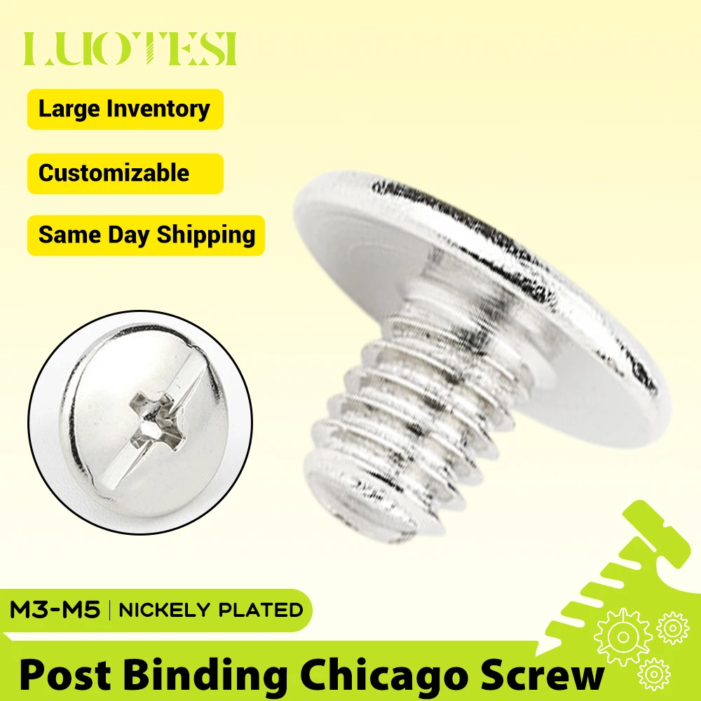 50pcs Book Post Binding Chicago Screws Nickely Plated M3 M4 M5 Leather Bag Accounk Photo Album Screw Album Menu Screw Post