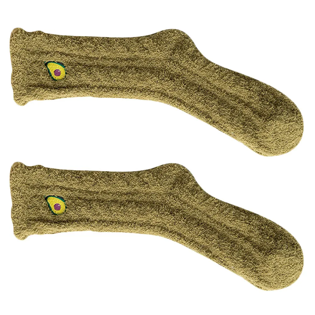 1쌍 두꺼운 코랄 플리스 따뜻한 수면 양말 과일 패턴 겨울 양말 실내 바닥 양말 코랄 플리스 양말