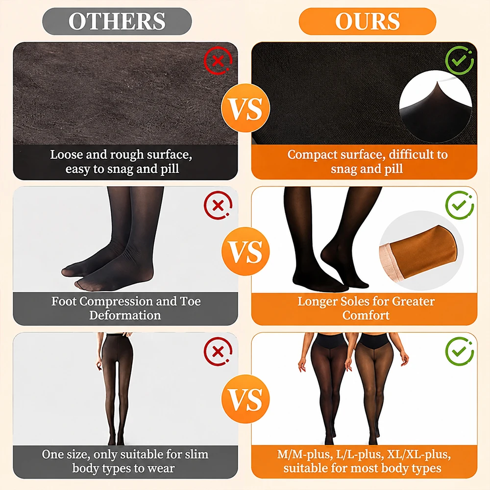 Translucent Fleece Lined Tights Compression Waist One Seam Thermal Leggings Velvet Sheer Pantyhose Warm Stockings for Winter