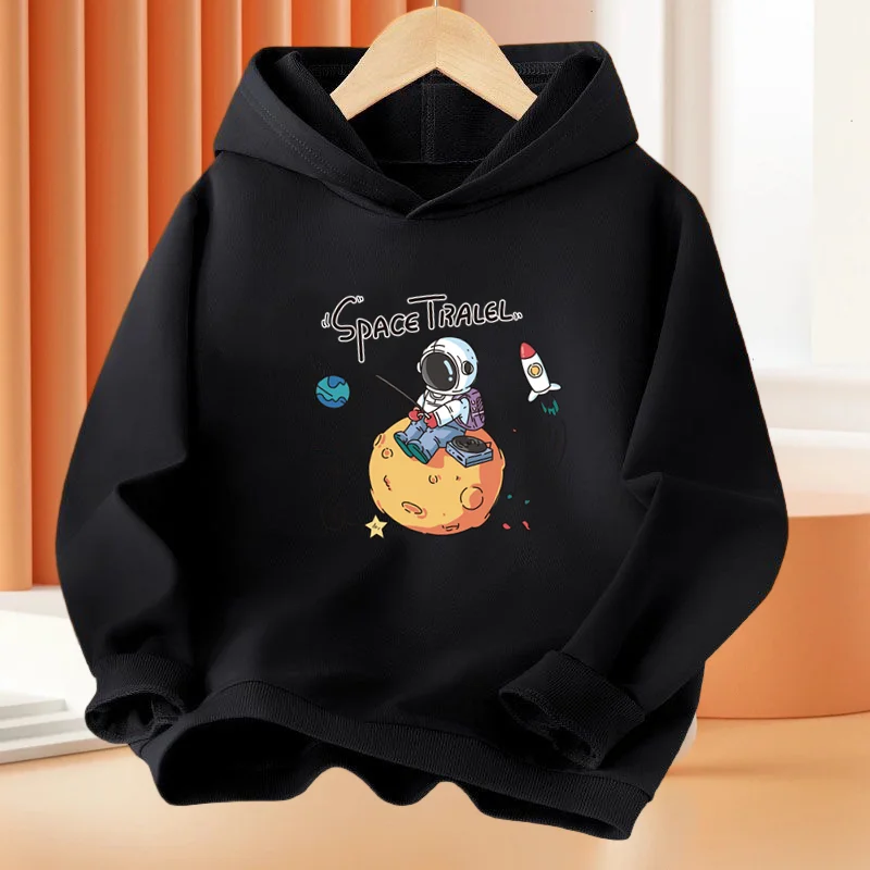 Cartoon Astronaut Travels In Space Hoodies Boys Loose Pullover Hoodie Kids Street Fashion Tracksuit