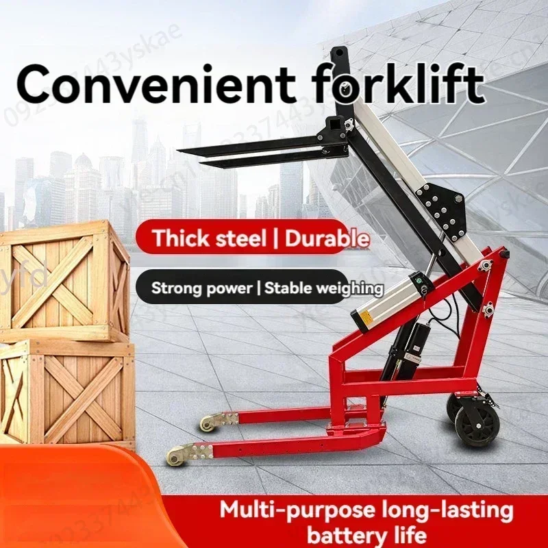 Portable electric forklift hydraulic lift stacker warehouse logistics clamp oil barrel handling curved arm small forklift