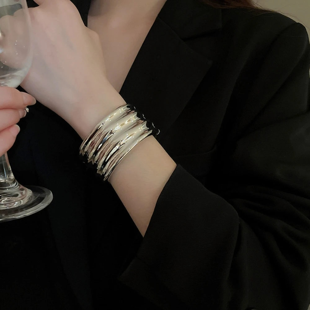 Irregular Wave Shape Alloy Wide Open Bangle Europe American Style Gold Silver Color Alloy Cuff Bangles Minority Design