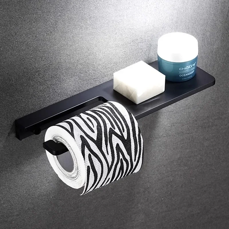 Bathroom Paper Towel Holder Grey/Black Aluminum Wall-mounted Toilet Paper Phone Rack Tissue Shelf Bathroom Accessories