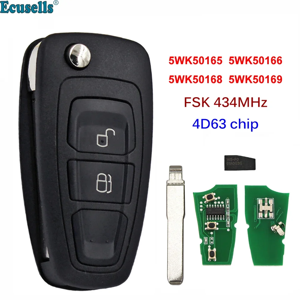 

Flip Remote Key 2 Button FSK 434MHz 4D63 Chip for Ford Ranger 2011-2015 for Mazda 3 2008-2012 BT50 2011-2015 5WK50165 5WK50166