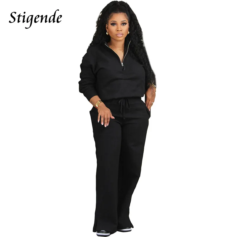 Women's Two Piece Sweatsuit Set Zipper Up Sweatshirt & Straight Leg Drawstring Sweatpants with Pocket