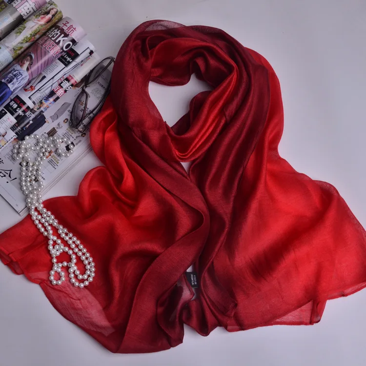 

Шелковый шарф-платок из тутового шелкопряда 200*85 см, летний, однотонный, с градиентом, с принтом, для женщин, пляжный саронг