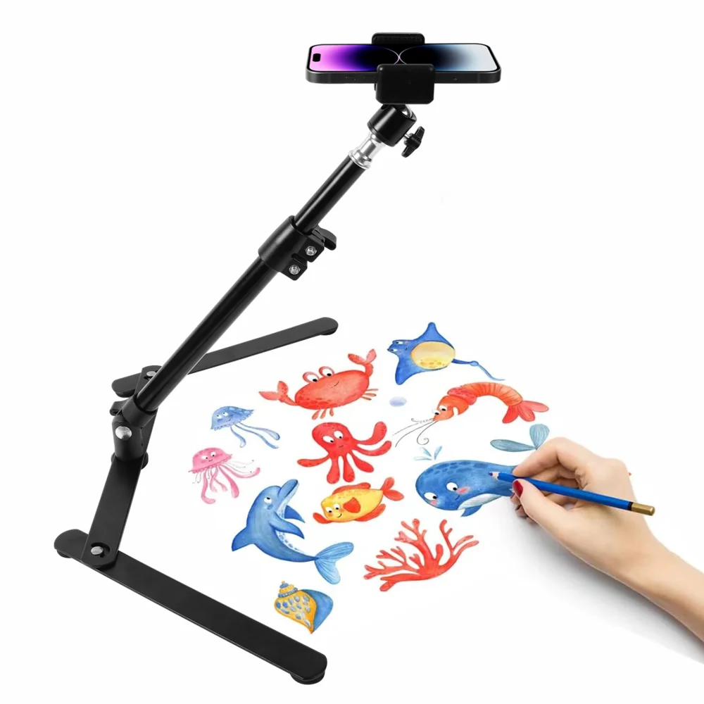 Desktop Foldable Overhead Tripod for Smartphone Bracket Arm With Phone Holder Photography Table Stand Live Photo Video Shooting