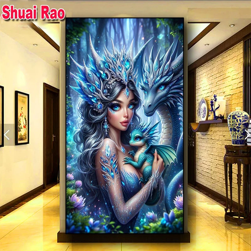 

Фэнтезийная женщина Дракон женщина алмазная живопись Diy полная круглая алмазная художественная мозаика новый 2026 большой размер Снежная королева для домашнего декора