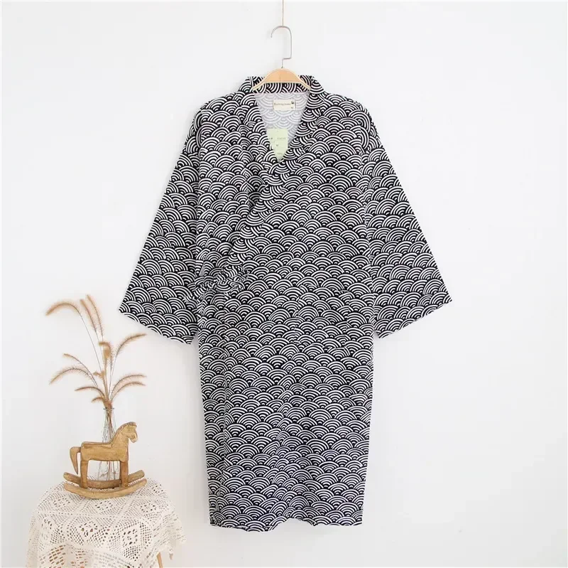 Bathrobe Thin Robe Japanese Gauze 2023 Men's Cotton V-Neck Yukata Hooded New Loose 100% Pajamas