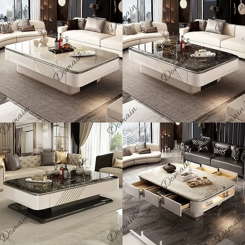 BJ Italian Light Luxury Microcrystalline Stone Coffee Table 1.5m Modern Living Room KTV Metal Base Raised 50cm Tea Table