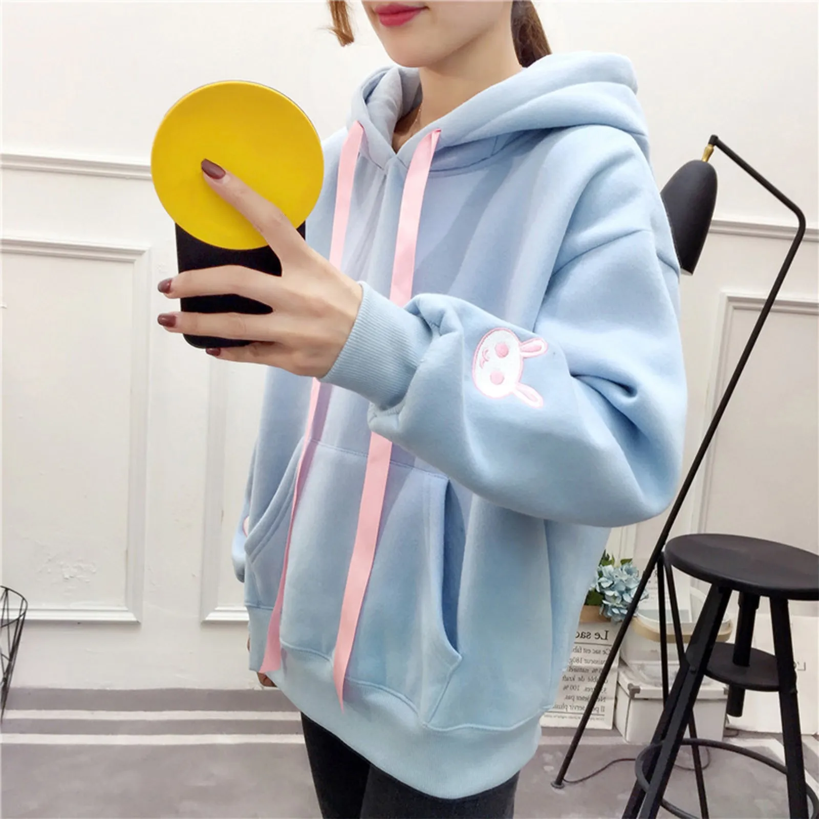 Sweats à capuche lapin avec oreilles pour femmes, vestes de survêtement respirantes à manches longues, vêtements Kawaii pour filles, PVD Harajuku Bunny