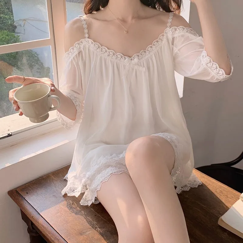 Modal Suspender Pajamas Women New Summer Short Sleeved Shorts Sleepwear Lovely Sweet Princess Style Lace Thin Home Service Suit