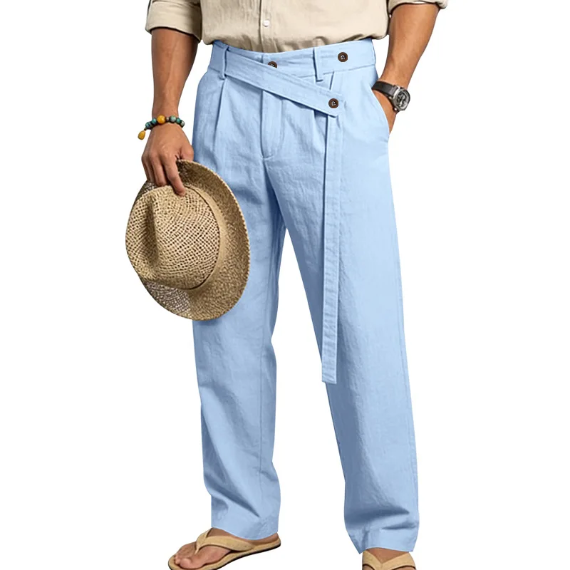 Grenzüberschreitende italienische Neapolitaner Gorger Old Money Style Herren Freizeithose aus Leinen im Commuter-Stil – Detail 20