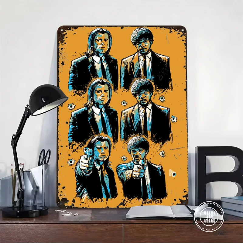 Pulp Fiction Poster Customized Wall Art Vintage Metal Signs Retro Tin Plaque for Man Cave Modern Home Decoration Ornaments House
